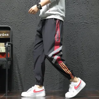 Homme Calças Corredores Baggy Faixa Color Block - black and white