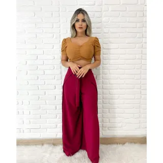 Transpassada Feminina Calça Pantalona Envelope - Branco