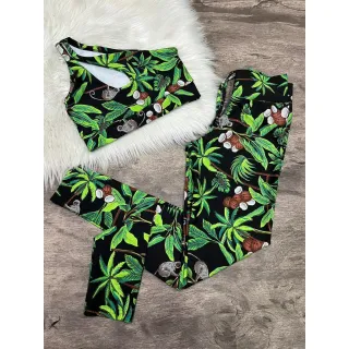 Calça Legging e Top de Um Ombro - Conjunto Fitness - Zebra