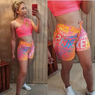 Cintura alta suplex curta P e M com cordinha - Azul verde neon