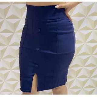 Moda Evangélica: Saia Lápis Midi Cintura Alta Feminina em Bengaline - Verde Militar