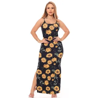 Nova Moda Feminina: Vestido Casual Floral Alça Canelado Versátil - Floral Preto