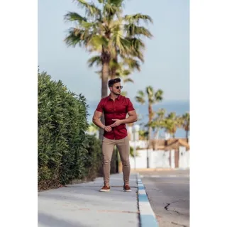 Manga Curta Camisa Social Lisa Masculina Slim Fit - Camisa Azul Marinho