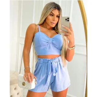 ENVIO IMEDIATO Conjunto feminino Cropped e Short Cintura alta - Pink