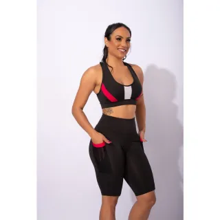 Conjunto Feminino Fitness Newstyle Curto Com Bolso Tela