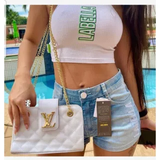 Bolsa Transversal Feminina LV Preto/Branco - Branca