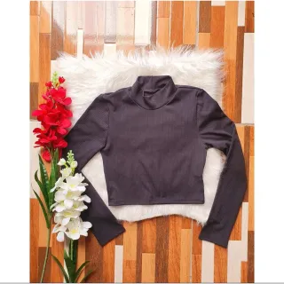 Blusa de Malha com Gola Alta e Mangas Longas - Vermelho Cereja