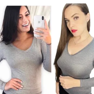 Blusa Gola V Segunda Pele Manga Longa Feminina - Cinza