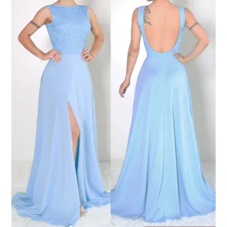 Fenda Vestido Festa Longo Renda Busto com 247 - Verde Tiffany