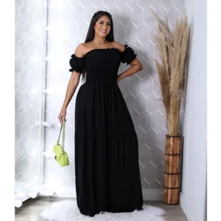 Moda Evangélica Vestido Longo Ombro a Ombro Viscolinho Ciganinha Veste 36 ao 46 Com Forro - Vermelho