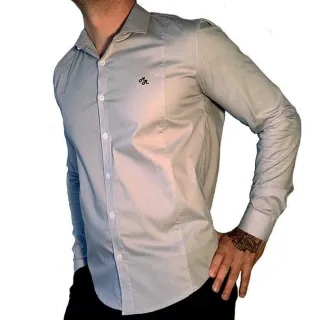 Camisa Social Masculina Slim Fit Manga Longa (Cor Cinza) - 97% Algodão 3% Elastano - TamanhoGG