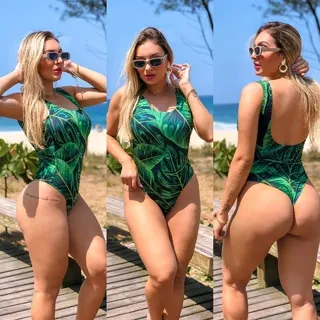 Moda Praia Feminina - Maiô Elástico nas Costas - Onça Moldura