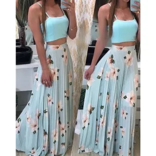 Moda Luxo Evento Saia Longa Feminina Plissada Estampada Floral - Branco off 2