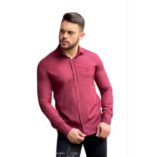 Camisa masculina manga longa slim fit algodão - pronta entrega - Vermelha