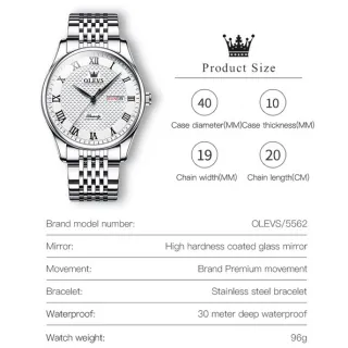 Relógio OLEVS Luxo Prova Da Água Original Masculino Preto Prata Aço Quartzo 5562 - Branco