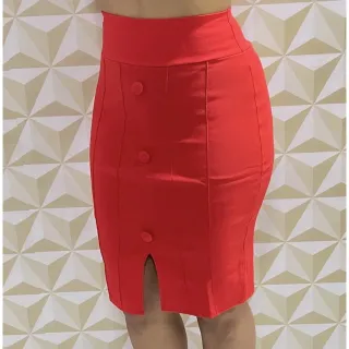 Moda Evangélica: Saia Lápis Midi Cintura Alta Feminina em Bengaline - Verde Militar