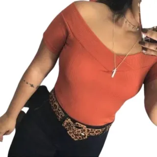 Moda Super Envio !! Blusa Feminina Canelada Manga Curta Ombro Básica - 0025 - Vinho