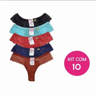 Calcinha Lingerie Kit 10 Renda Microfibra Lateral - G/GG