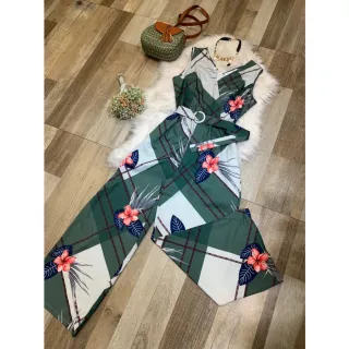 Moda feminina: Macacão estampado pantalona longo - Verde