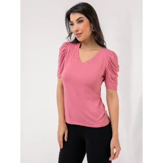 Blusa curta feminina gola V manga princesa bufante 301# - Cinza