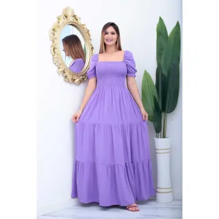 Vestido elegante de manga curta e comprimento longo - Verde Escuro