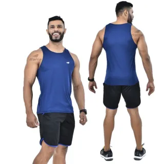 Camiseta Fitness Regata Masculina Dry Fit Long Premium para Treino e Academia - Azul Marinho