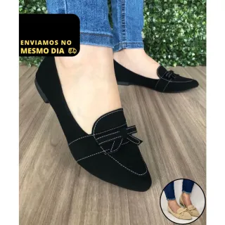 Sapato Mocassim Feminino Social Preta - Rasteirinha Sandália Casual