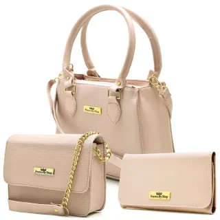 Kit 3 Peças Bolsa Lateral Transversal Luxo Elegante - Franca By Shop - Bege Corrente