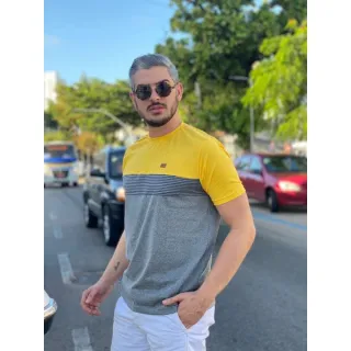 Camiseta Luxo Colorida Masculina Fio 30.1 Elastano - Azul Marinho e Vermelho