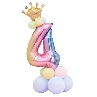 Kit Degrade Balão Colorido Multicor Número Pol C/Coroa Dourada - 8