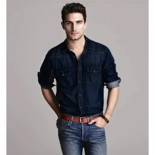 Novidade - Camisa Masculina Jeans Manga Longa Modelagem Americana - P