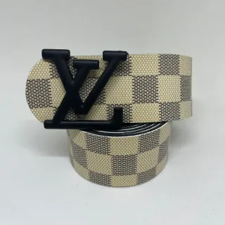 Couro Xadrez Dupla Face Cinto Masculino - Ouro Escovado - Marrom