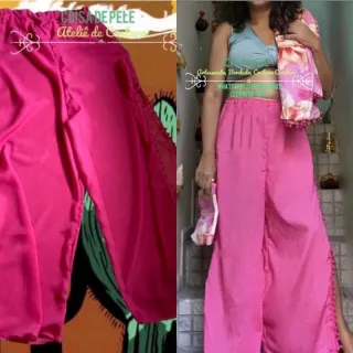 Cores e estampas - Saída de praia México (estilo calça pantalona) - Preto