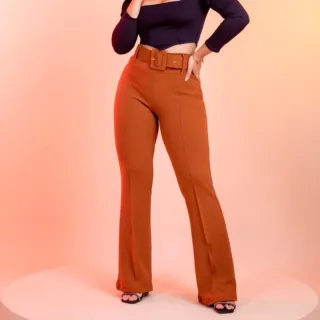 Cinto alta cintura malha flare feminino crepe | Calça boca de sino - Preto