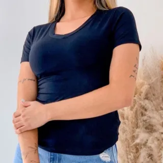 Manga Curta Gola V Kit 4 Blusas Femininas - BRANCO/ROSE/VINHO/PINK