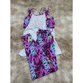 Moda Fitness Feminina: Kit Conjunto Trio Calça E Top + Blusa Embutida em Promoção - 33