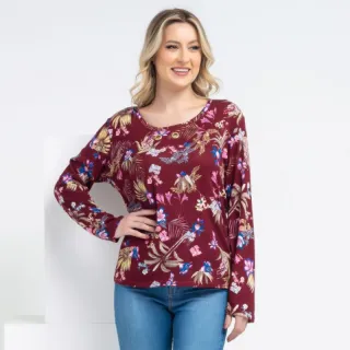 Colar Blusa Manga Longa Plussize - Ref:M0056 - azul verde com diversos