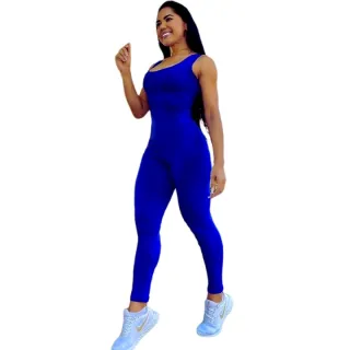 Roupas para Treino Feminino: Macacão Longo Fitness Estampado ou Liso - Azul Royal