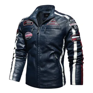 Jaqueta de Couro Vintage Masculina 2021 - Moda Nova, Motocicleta, Bombardeiro - Vermelho+preto