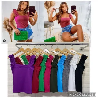 Blusinha Feminina Babado Regata Alcinha Verão Roupa Feminina - Azul Royal