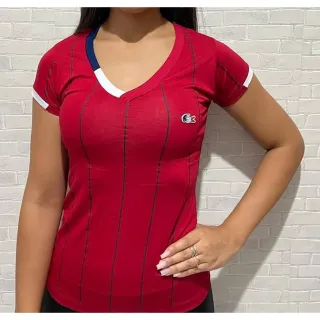 Gola Colorida Baby Look Listrada Giz Estampa - Vermelho