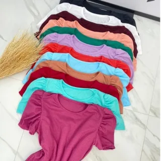 Blusinha Canelada Manga Curta Feminina - Princesa, Tamanho Único - Azul Marinho