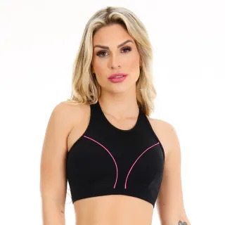 Top Fitness Academia e Conjunto Calça Legging SEM TRANSPARÊNCIA - Preto com Pink
