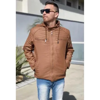 Pronta Entrega - Jaqueta Slim Fashion Couro Casaco Blusa - Caramelo