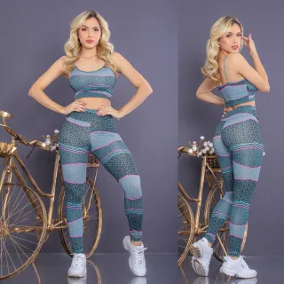 Top Fitness e Calça Legging Conjunto Academia Feminino - Preto