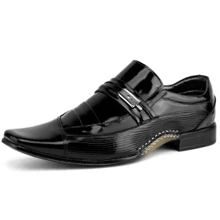 Cinto e Carteira + Relógio + Kit Sapato Social Em Couro Masculino - Preto