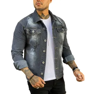 Manchada Cinza Jaqueta Jeans Masculina - GG