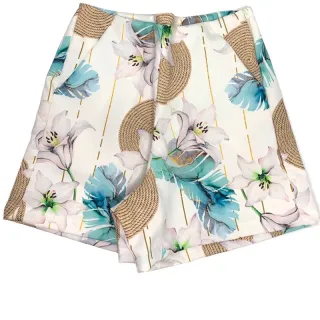 Shorts Luxo Feminino Estampado Cintura Alta Alfaiataria - Estampa 2