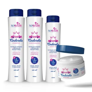 Oferta Relâmpago! Kit Completo Mahair Óleo de Rícino Força e Crescimento: Shampoo, Condicionador, Máscara Capilar e Leave-In - Cinderela
