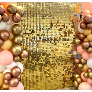 Decoração Festa Metalizada Quadradinha - Painel Cortina Parede - Vermelho